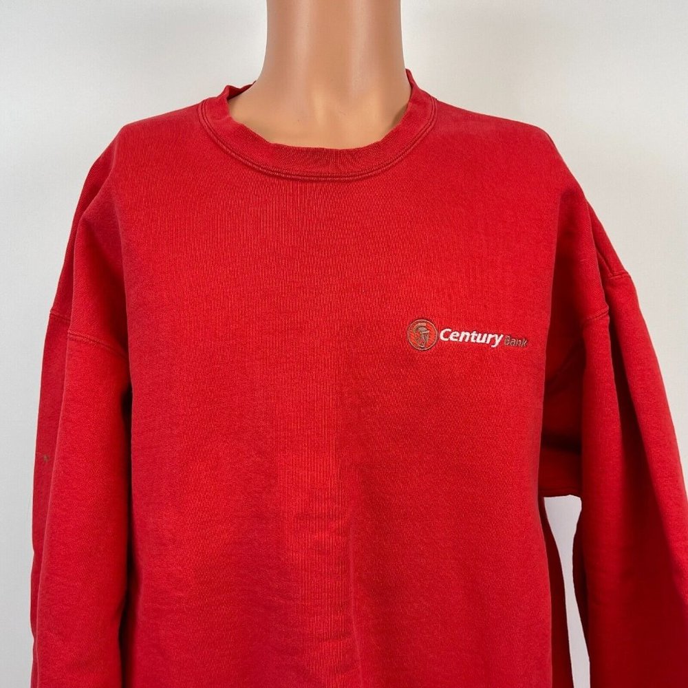 Century Bank Embroidered Crewneck Sweatshirt Vtg 90s Massachusetts Red Size 2XL